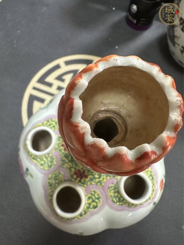古玩陶瓷粉彩五孔花插真品鑒賞圖