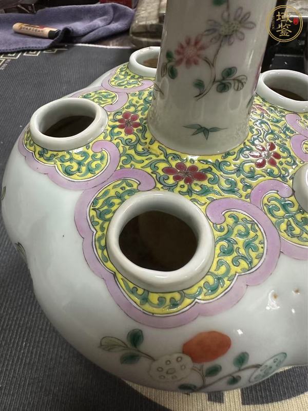 古玩陶瓷粉彩五孔花插真品鑒賞圖