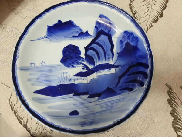 古玩陶瓷山水紋青花盤拍賣，當前價格850元