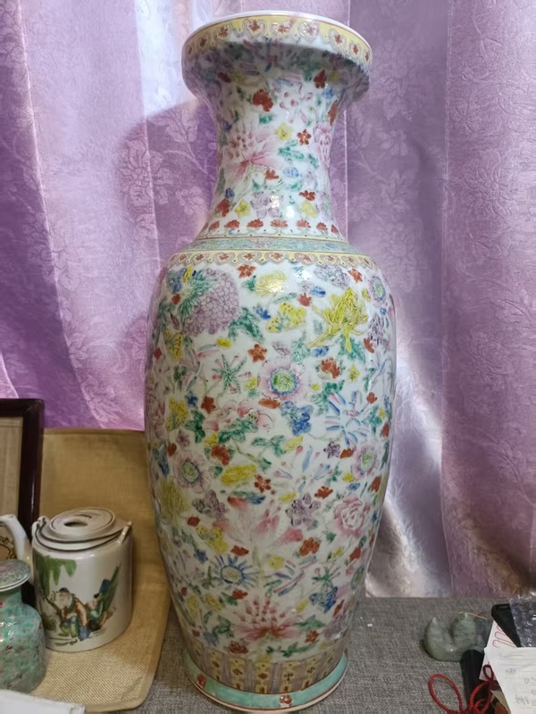 古玩陶瓷創(chuàng)匯粉彩花卉紋盤口瓶拍賣，當(dāng)前價格8888元