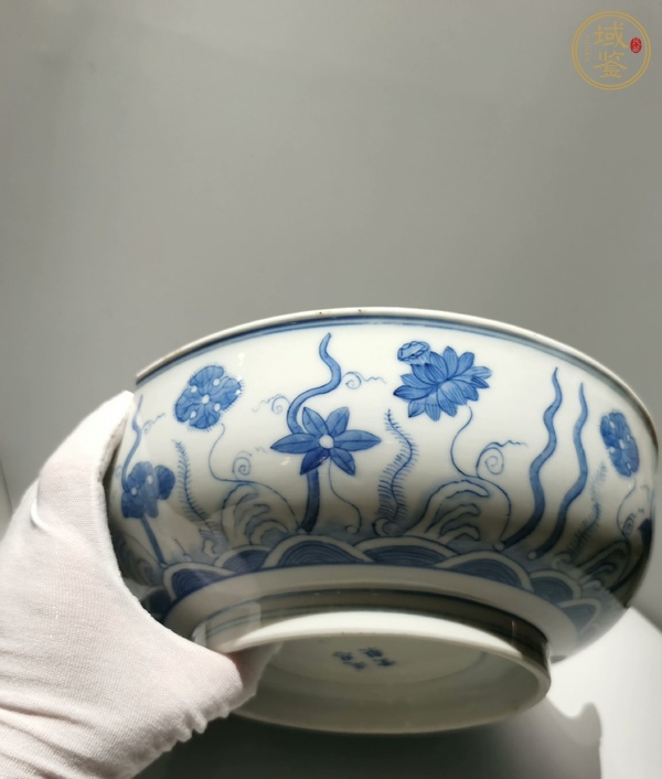 古玩陶瓷青花荷蓮紋墩式碗，注意品相真品鑒賞圖