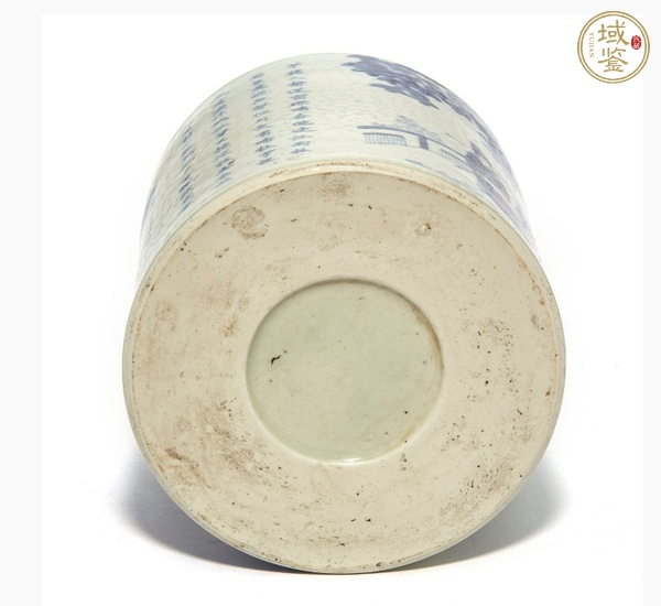 古玩陶瓷人物詩紋青花筆筒真品鑒賞圖