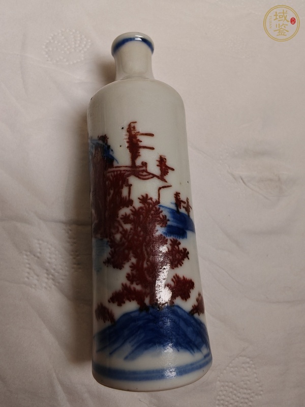 古玩陶瓷清中晚·青花釉里紅山水垂釣圖鼻煙壺 真品鑒賞圖