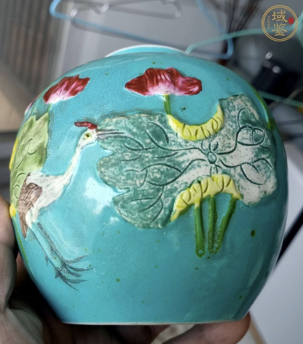 古玩陶瓷粉彩堆花花鳥罐真品鑒賞圖