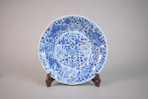 古玩陶瓷清康熙青花魚藻紋盤拍賣，當前價格256元