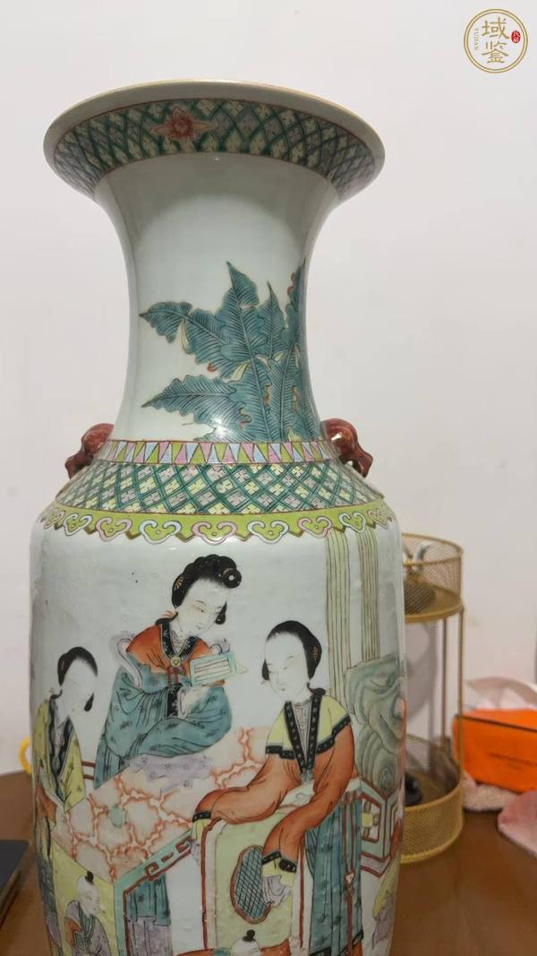 古玩陶瓷清光緒 粉彩人物紋雙獸耳瓶真品鑒賞圖