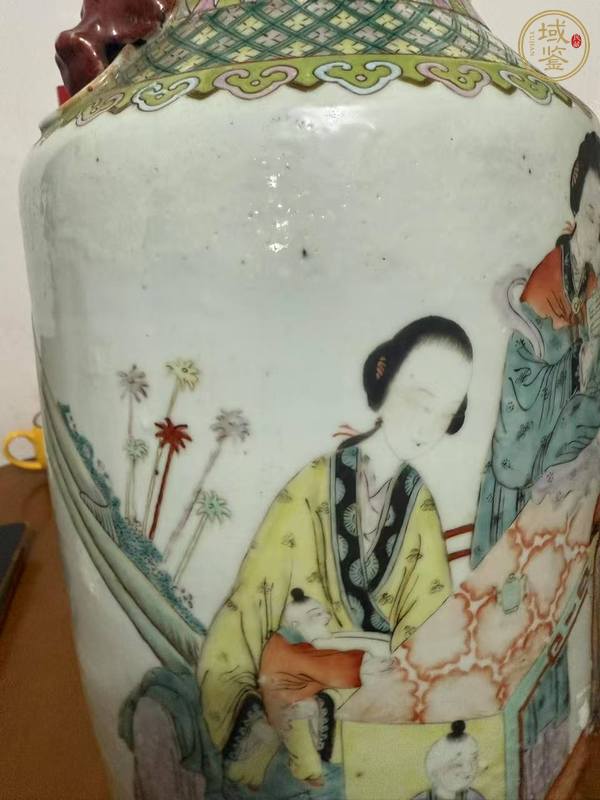 古玩陶瓷清光緒 粉彩人物紋雙獸耳瓶真品鑒賞圖