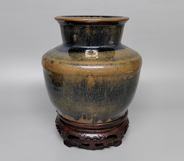 古玩陶瓷精美明代窯變釉魚(yú)籽紋高領(lǐng)罐拍賣，當(dāng)前價(jià)格152元