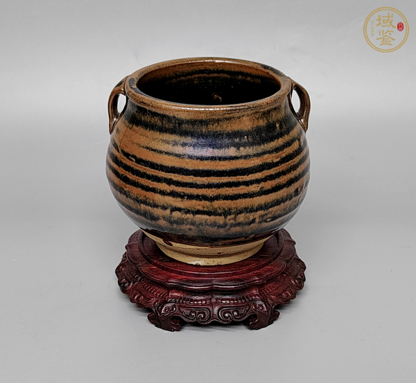 古玩陶瓷虎斑紋雙系罐真品鑒賞圖
