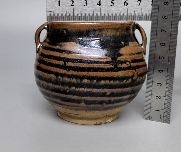 古玩陶瓷明代虎斑紋雙系罐拍賣，當前價格152元