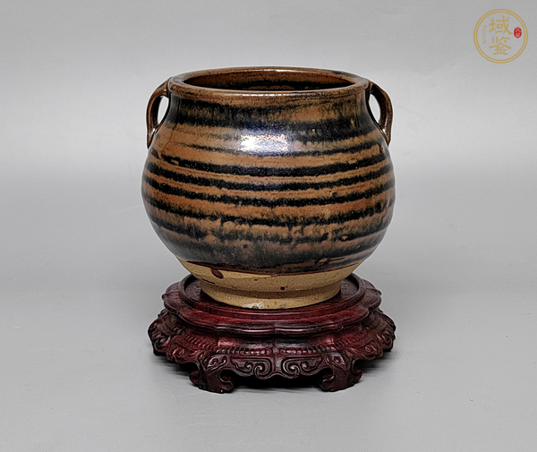 古玩陶瓷虎斑紋雙系罐真品鑒賞圖