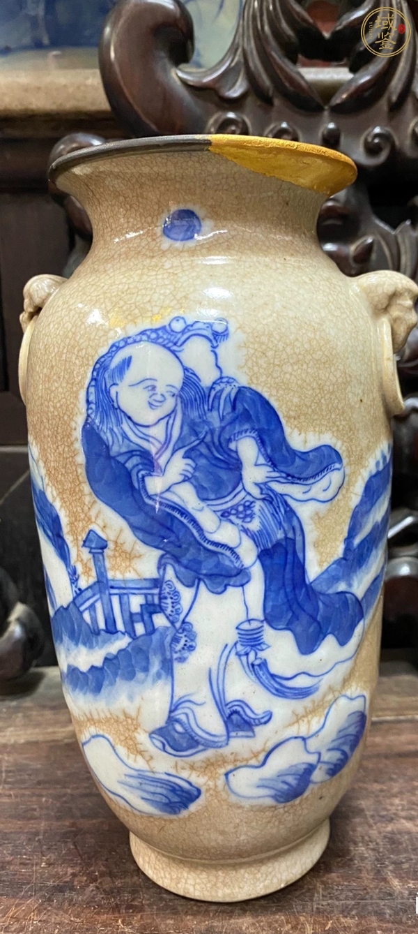 古玩陶瓷哥釉青花劉海戲金蟾圖燈籠瓶真品鑒賞圖