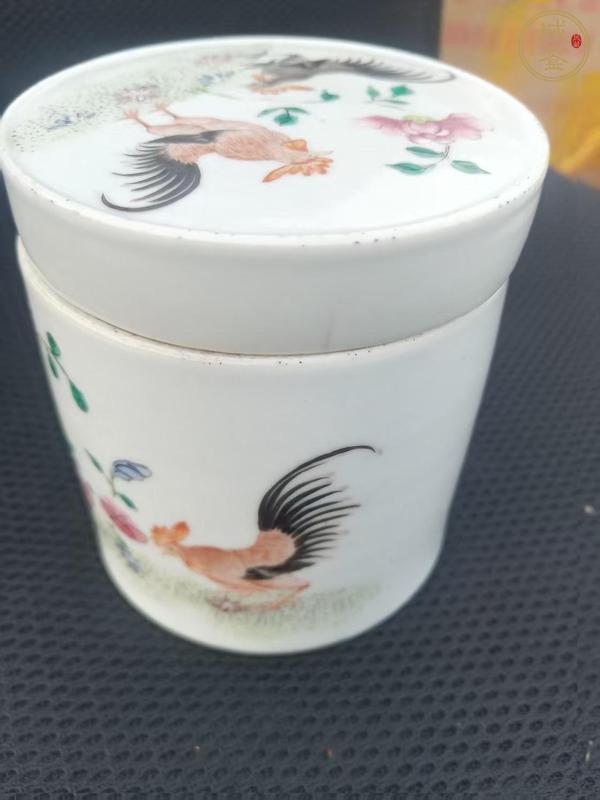 古玩陶瓷粉彩官上加官圖蓋缸真品鑒賞圖