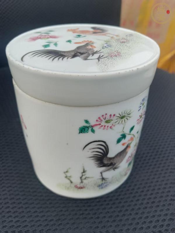 古玩陶瓷粉彩官上加官圖蓋缸真品鑒賞圖