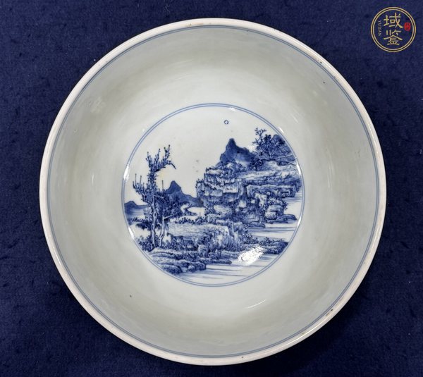 古玩陶瓷青花山水通景紋大碗真品鑒賞圖