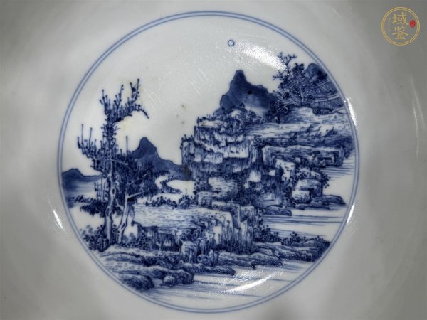 古玩陶瓷青花山水通景紋大碗真品鑒賞圖
