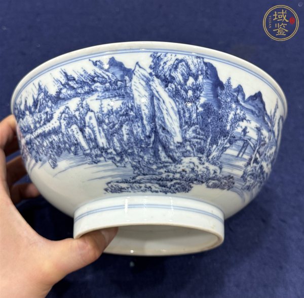 古玩陶瓷青花山水通景紋大碗真品鑒賞圖