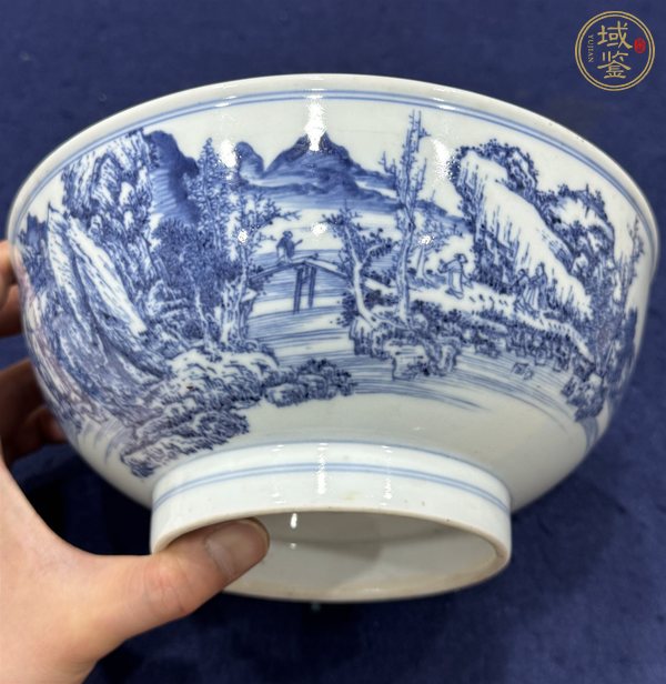 古玩陶瓷青花山水通景紋大碗真品鑒賞圖