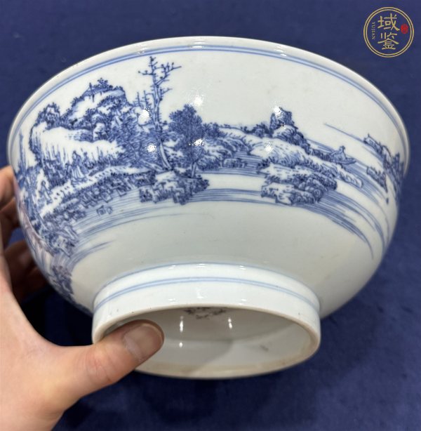古玩陶瓷青花山水通景紋大碗真品鑒賞圖