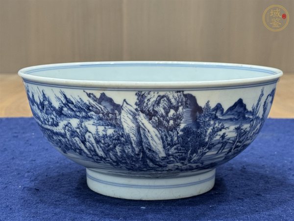 古玩陶瓷青花山水通景紋大碗真品鑒賞圖