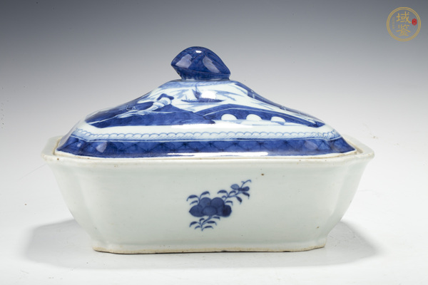 古玩清中·青花山水樓閣紋蓋鍋真品鑒賞圖