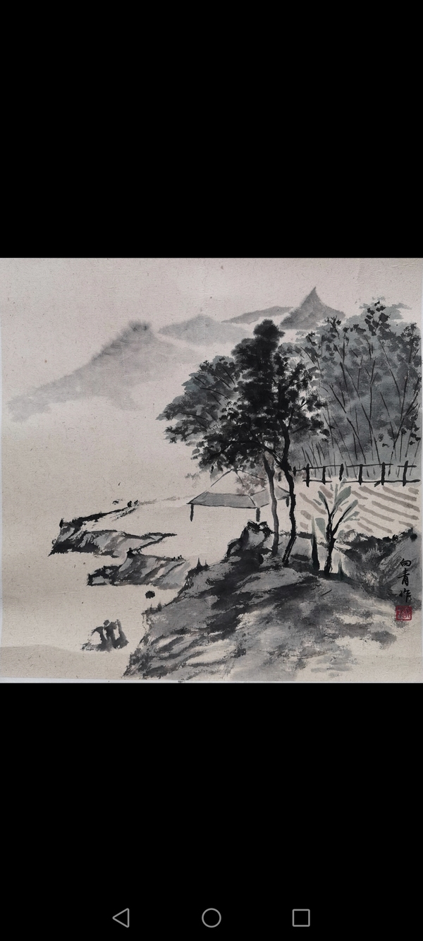 古玩字畫浙江杭州大隱畫社會(huì)員鄭向青山水拍賣，當(dāng)前價(jià)格299元