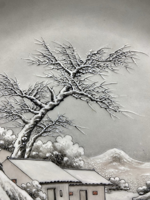 古玩陶瓷民國解放初余文襄風(fēng)格粉彩雪景山水人物盤拍賣，當(dāng)前價格100000元