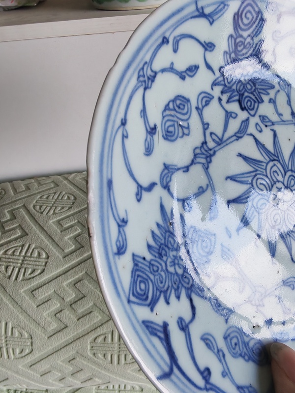 古玩陶瓷清中期青花花卉紋盤拍賣，當(dāng)前價(jià)格100元