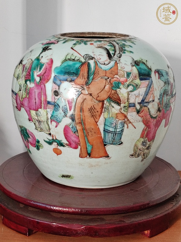 古玩陶瓷粉彩奪魁圖西瓜罐真品鑒賞圖