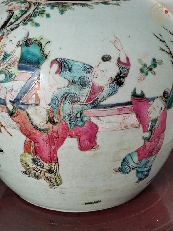 古玩陶瓷粉彩奪魁圖西瓜罐真品鑒賞圖