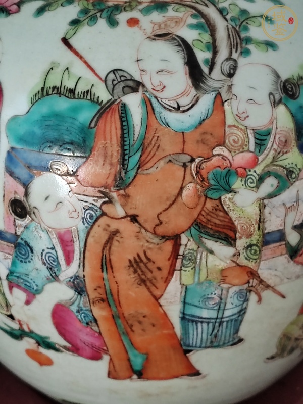 古玩陶瓷粉彩奪魁圖西瓜罐真品鑒賞圖