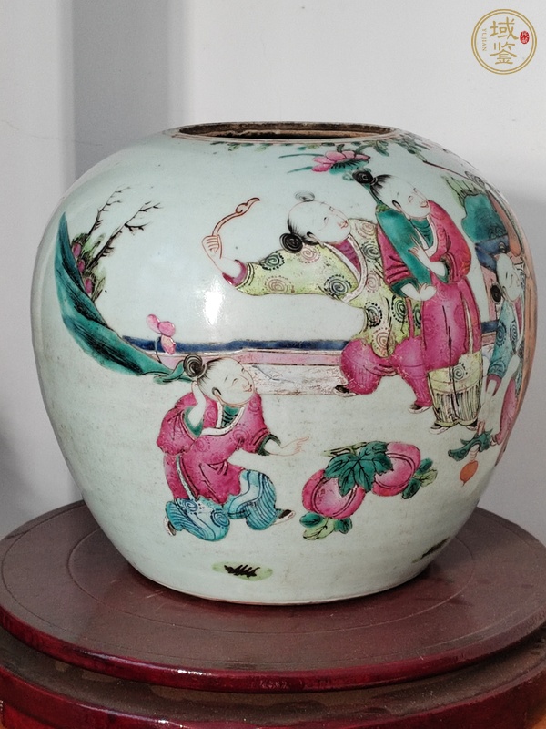 古玩陶瓷粉彩奪魁圖西瓜罐真品鑒賞圖