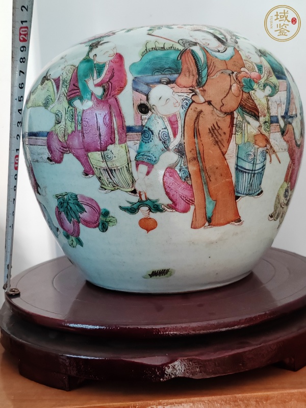 古玩陶瓷粉彩奪魁圖西瓜罐真品鑒賞圖