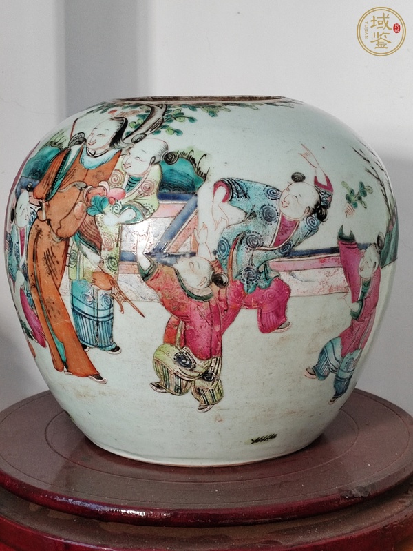 古玩陶瓷粉彩奪魁圖西瓜罐真品鑒賞圖