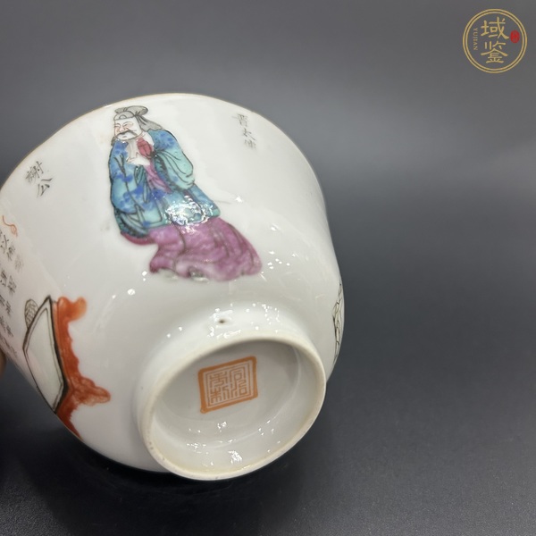 古玩陶瓷粉彩無雙譜人物花口杯真品鑒賞圖