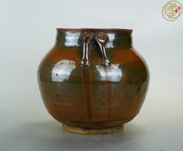 古玩陶瓷磁州窯醬紅釉雙系罐子真品鑒賞圖