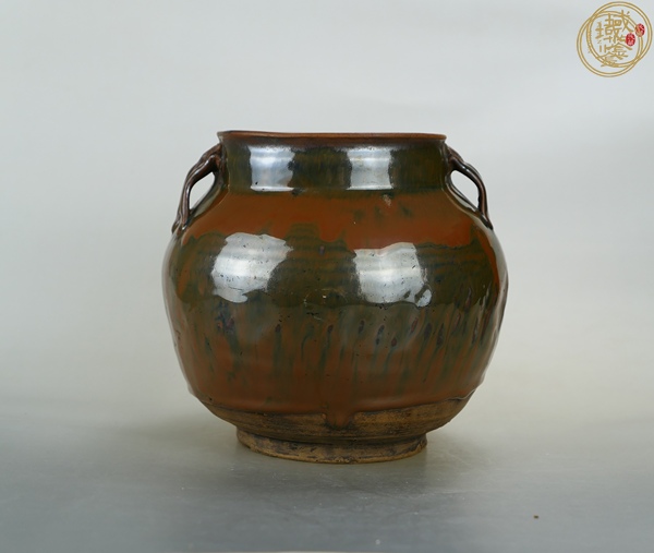 古玩磁州窯醬紅釉雙系罐子真品鑒賞圖