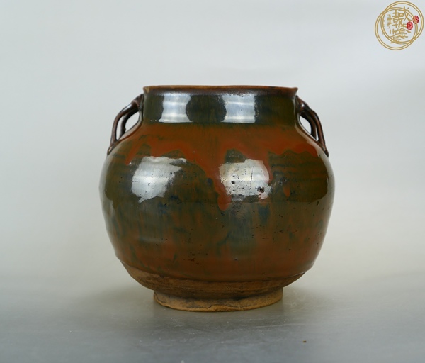 古玩陶瓷磁州窯醬紅釉雙系罐子真品鑒賞圖
