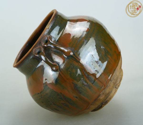 古玩陶瓷磁州窯醬紅釉雙系罐子真品鑒賞圖