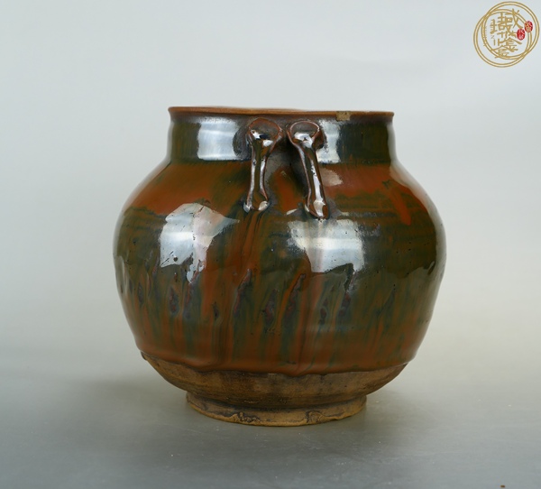 古玩陶瓷磁州窯醬紅釉雙系罐子真品鑒賞圖
