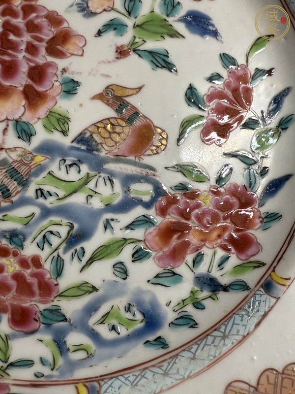 古玩陶瓷粉彩雉雞牡丹圖盤真品鑒賞圖