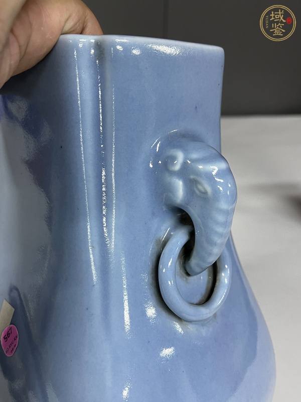 古玩陶瓷天藍釉象耳瓶真品鑒賞圖