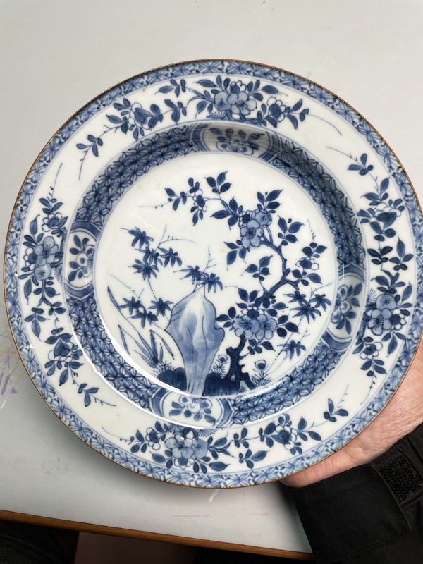 古玩陶瓷清康熙·青花竹石花卉折沿盤拍賣，當(dāng)前價(jià)格880元
