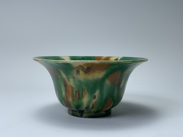 古玩嚴(yán)選清末民初·虎皮三彩撇口碗拍賣(mài)，當(dāng)前價(jià)格156元