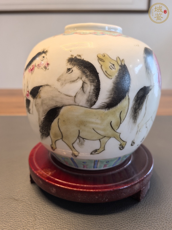 古玩陶瓷粉彩八駿圖茶葉罐真品鑒賞圖