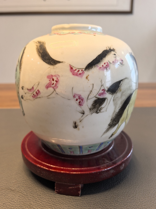 古玩陶瓷粉彩八駿圖茶葉罐拍賣，當前價格2980元