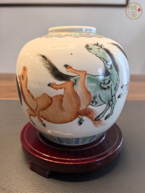 古玩陶瓷粉彩八駿圖茶葉罐真品鑒賞圖