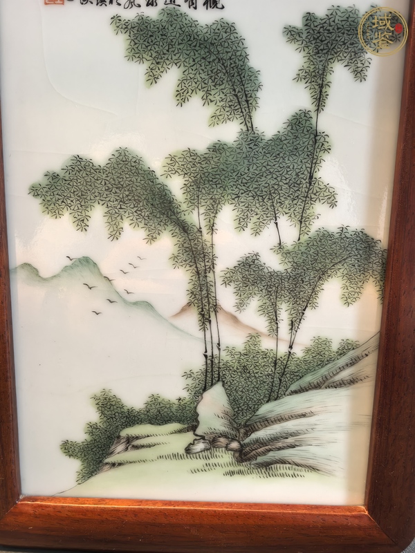 古玩陶瓷淺絳彩墨竹圖瓷板真品鑒賞圖