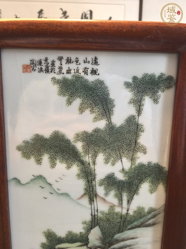 古玩陶瓷淺絳彩墨竹圖瓷板真品鑒賞圖