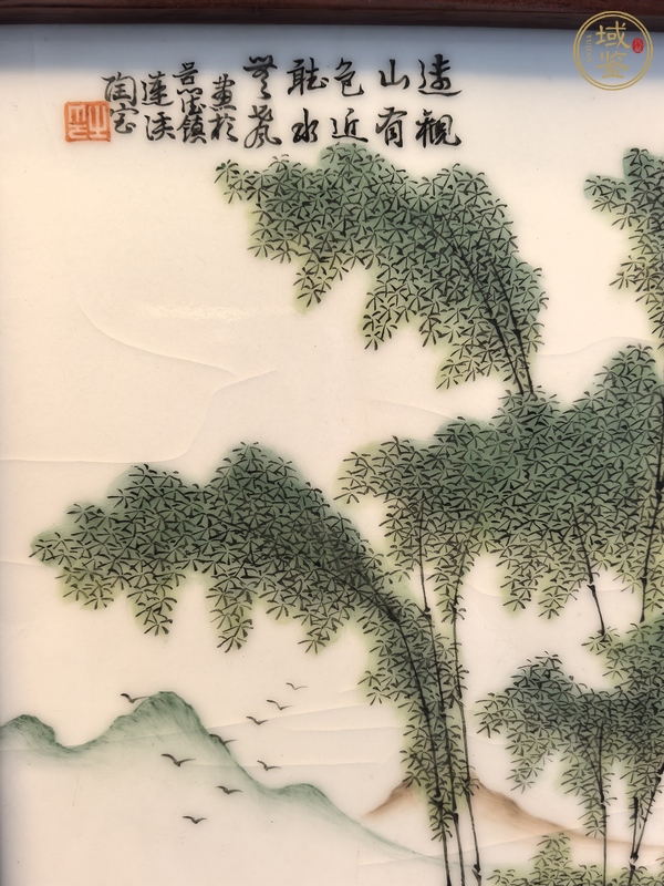 古玩陶瓷淺絳彩墨竹圖瓷板真品鑒賞圖
